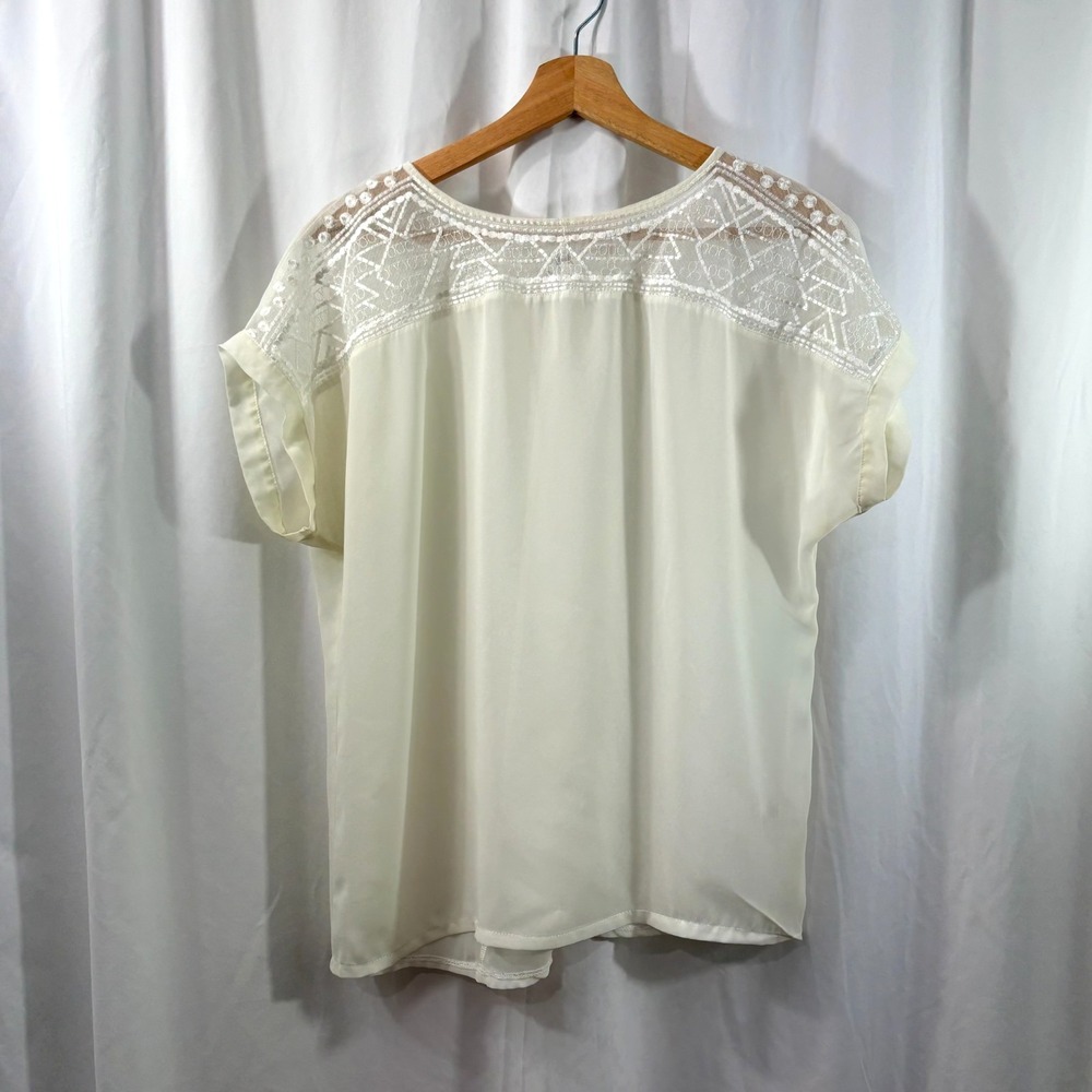 Rock 47 by Wrangler Women's Western Lace Blouse Size M White Sheer Embroidered